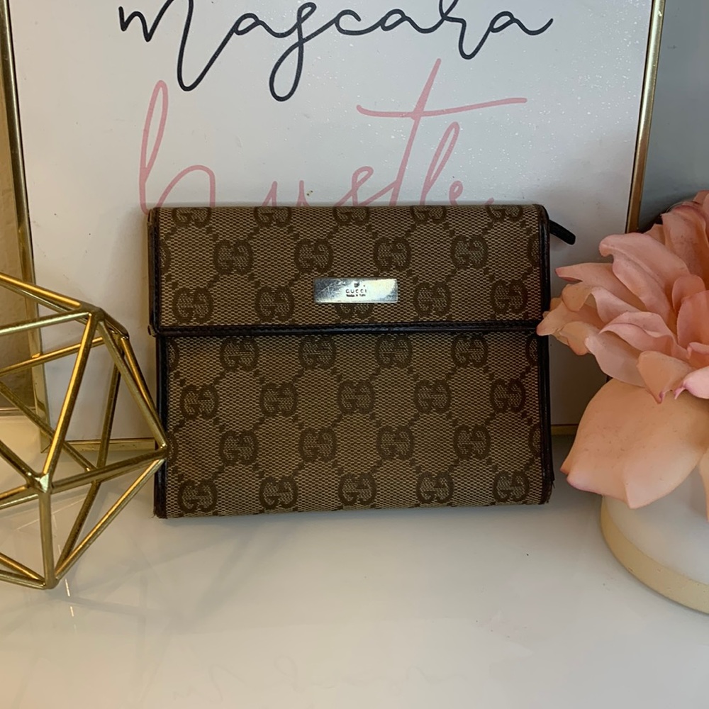 Gucci Monogram Canvas Thin Bifold Wallet with Zipper Compartment AUTHENTIC
